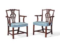A Pair of Chippendale Style Carved Mahogany Armchairs