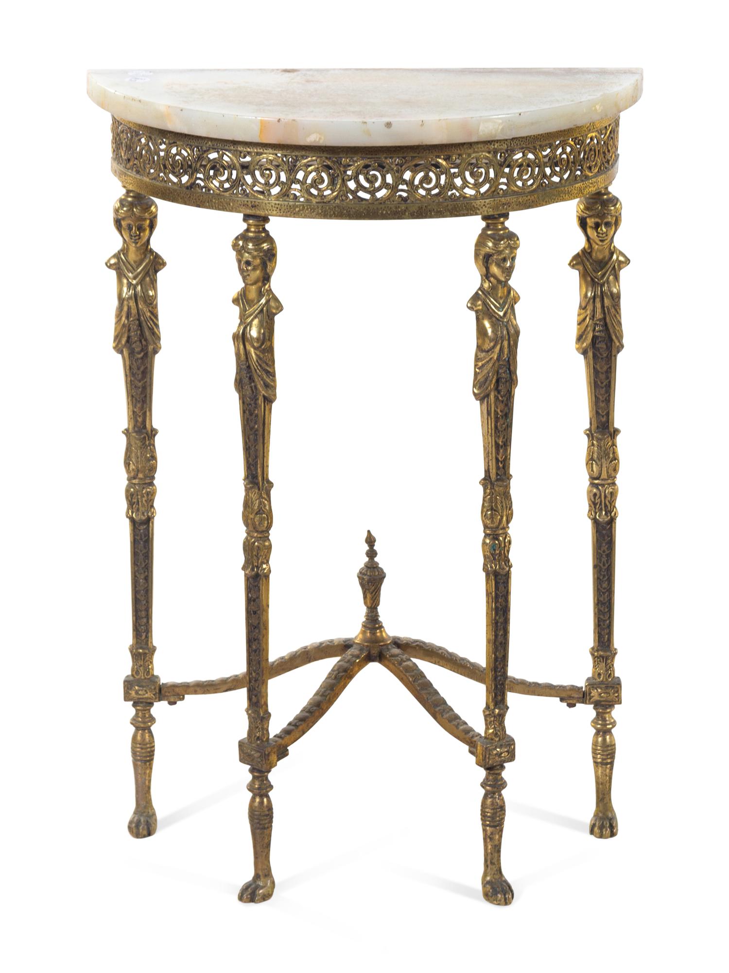 A Neoclassical Brass Onyx-Top Console Table and Mirror in the Style of Oscar Bach