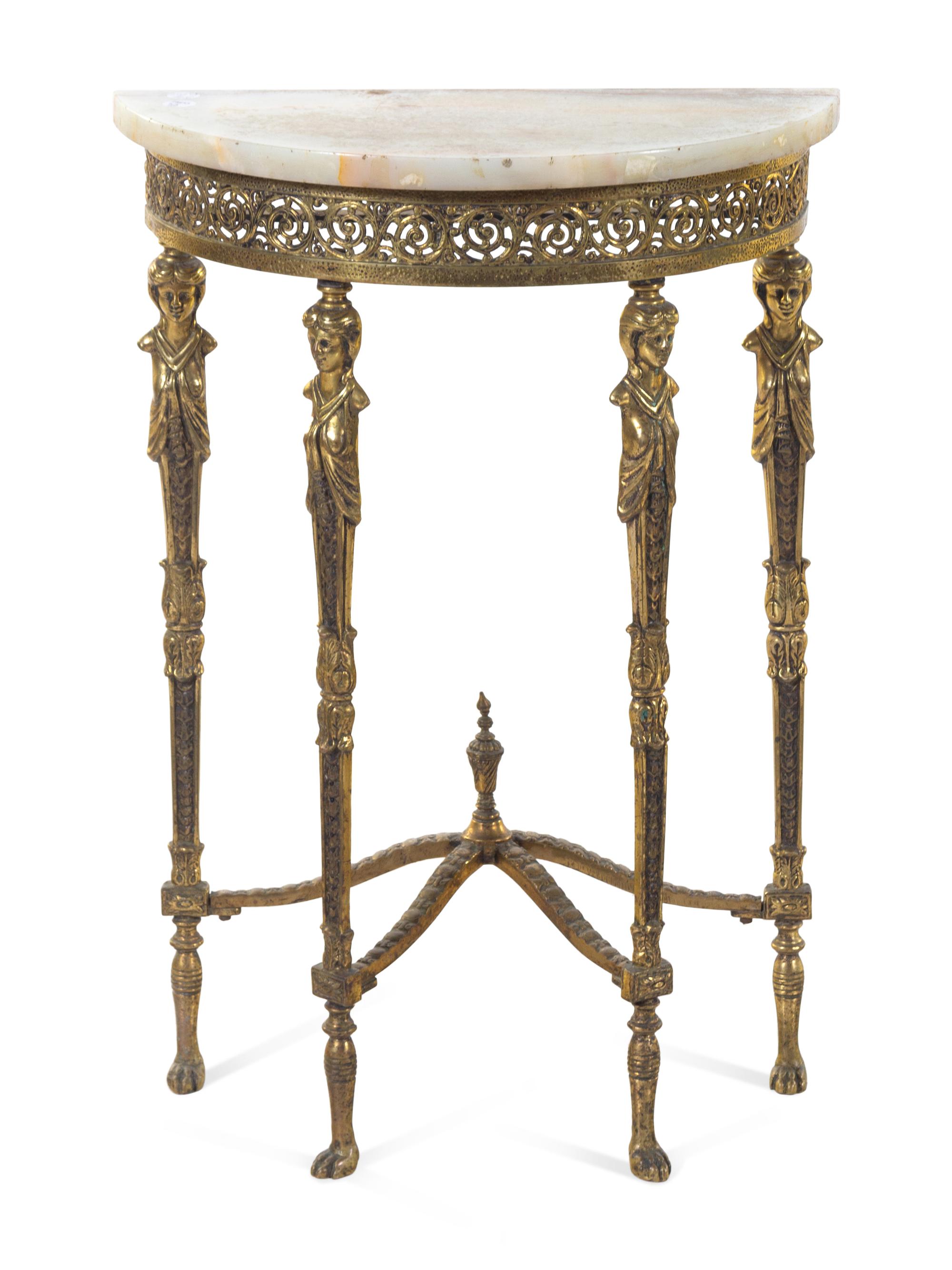 A Neoclassical Brass Onyx-Top Console Table and Mirror in the Style of Oscar Bach
