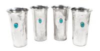 Four Silverplate and Turquoise Tumblers Height 5 1/4 inches