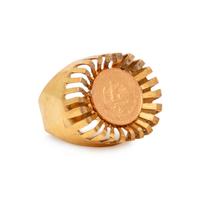 TWO YELLOW GOLD AND MEXICAN PESO COIN RINGS