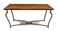 A French Parquetry and Steel Dining Table, Height 28 7/8 x width 63 x depth 39 1/2 inches.