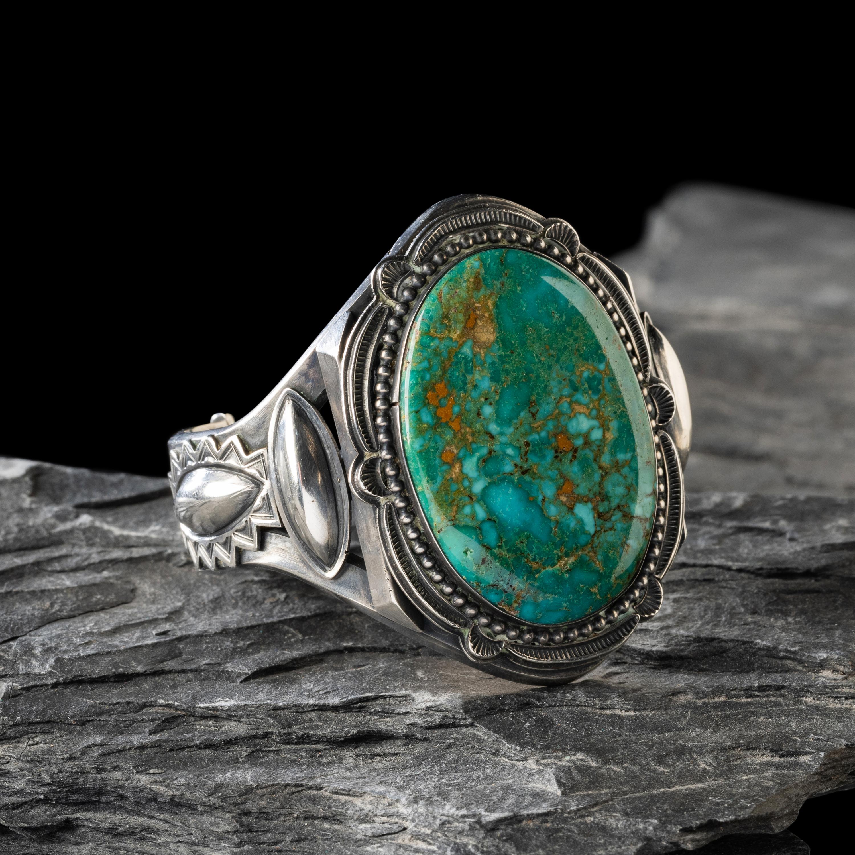 Harry Morgan (Diné, 1946-2007) — Sterling Silver and Blue Gem Turquoise Cuff Bracelet