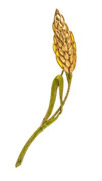 A Yellow Gold, Enamel and Plique-a-Jour and Enamel Wheat Motif Brooch, 13.50 dwts.