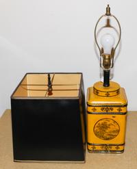 A Regency Tole Decorated Tea Canister Height of canister 11 5/8 inches.