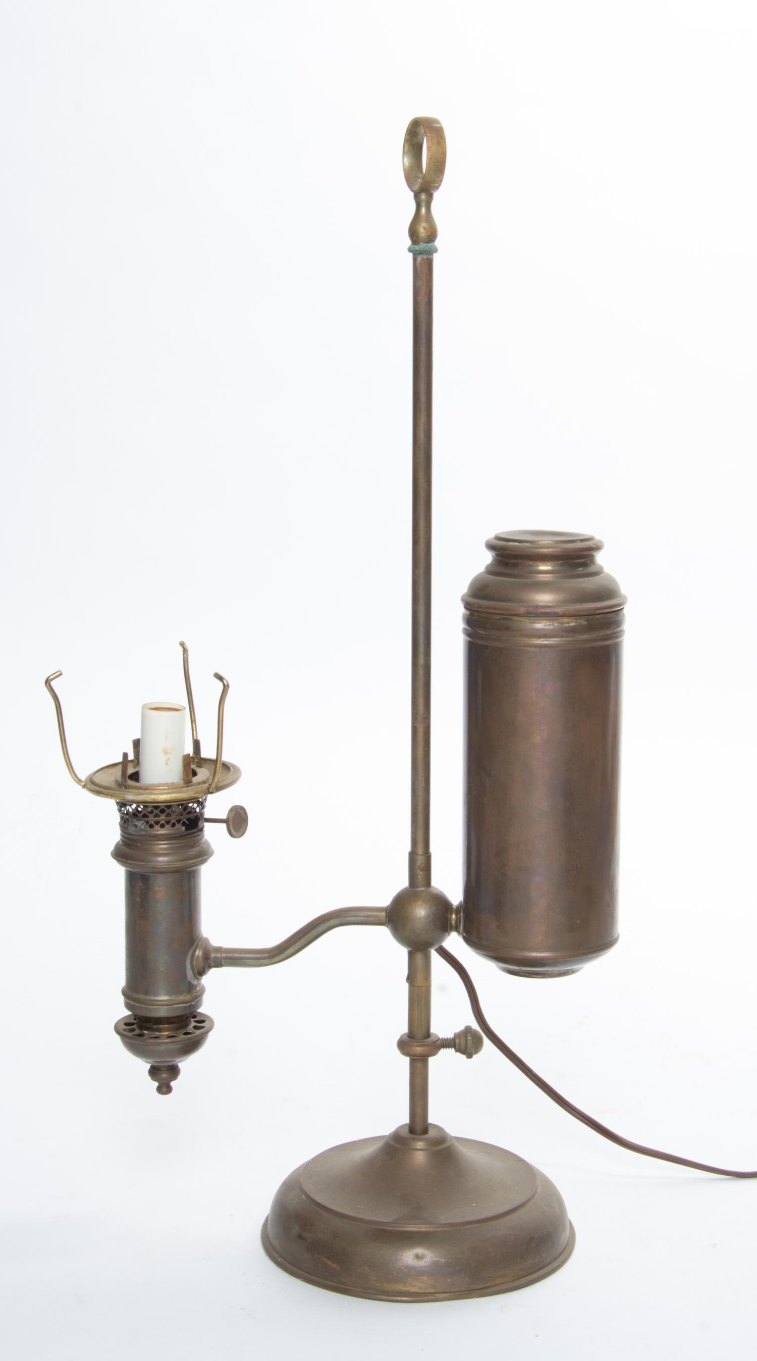 A Brass Lamp Fixture. Height overall 21 inches.