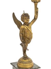 A Pair of Empire Style Gilt Bronze and Marble Four-Light Candelabra