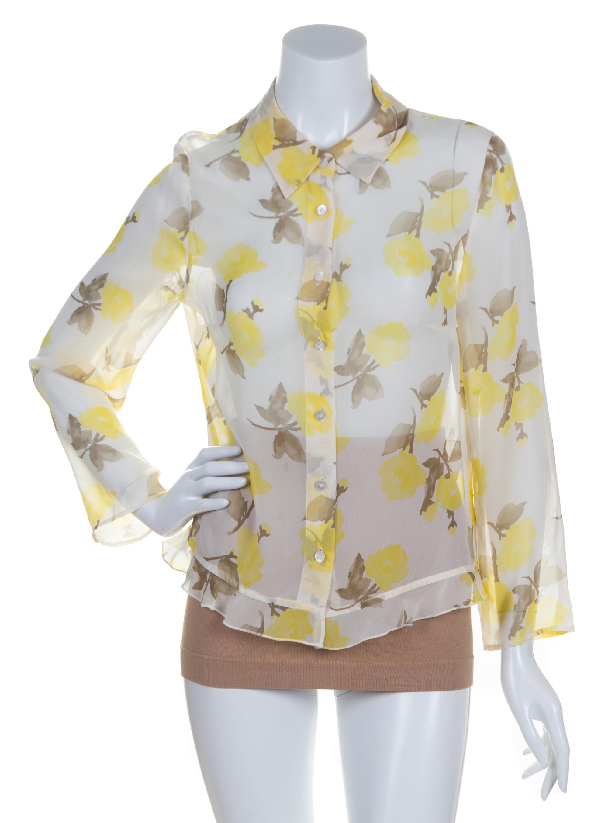A Valentino Silk Sheer Floral Blouse, Size 10.