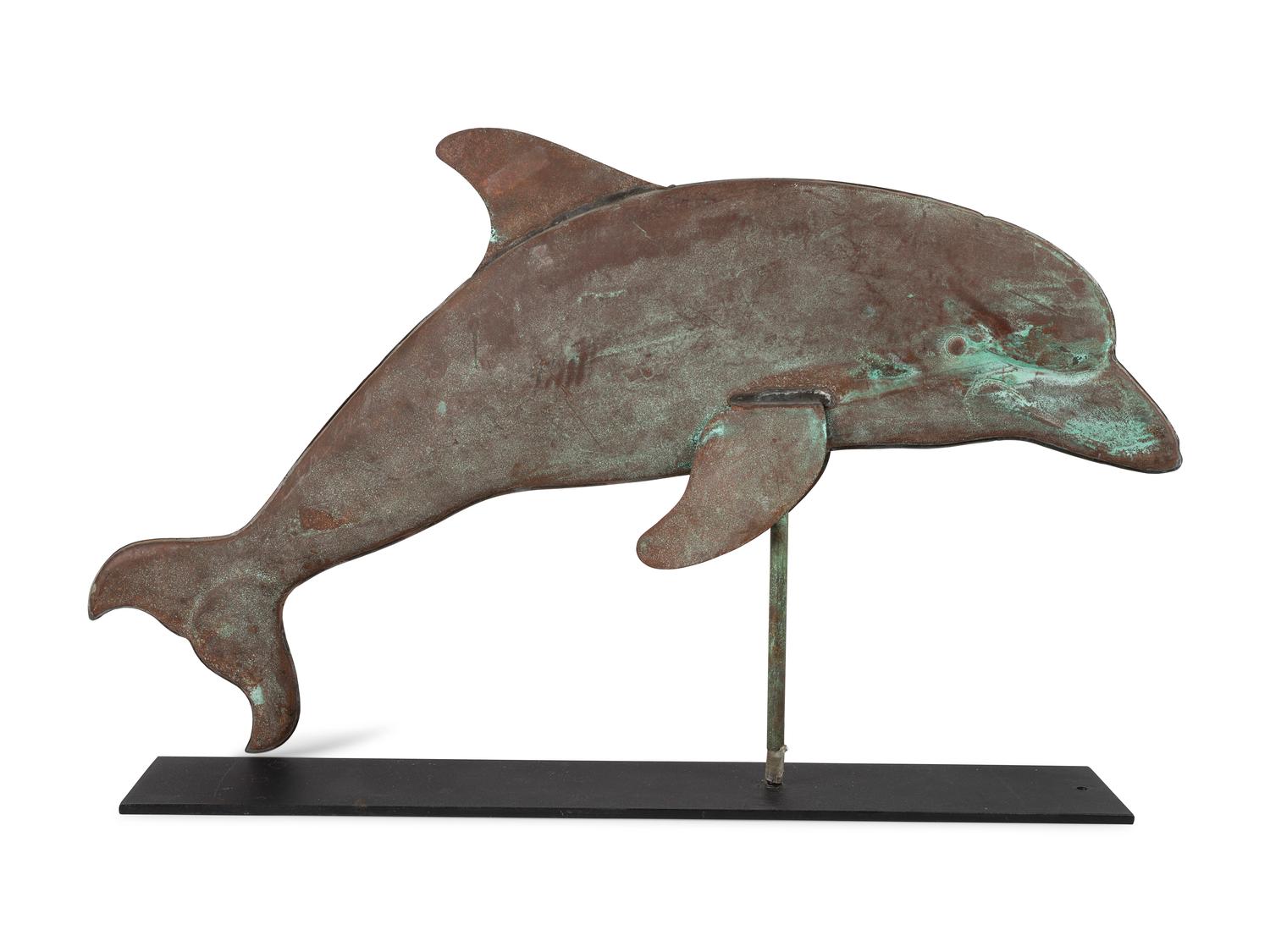 A Molded Copper Dolphin Weathervane