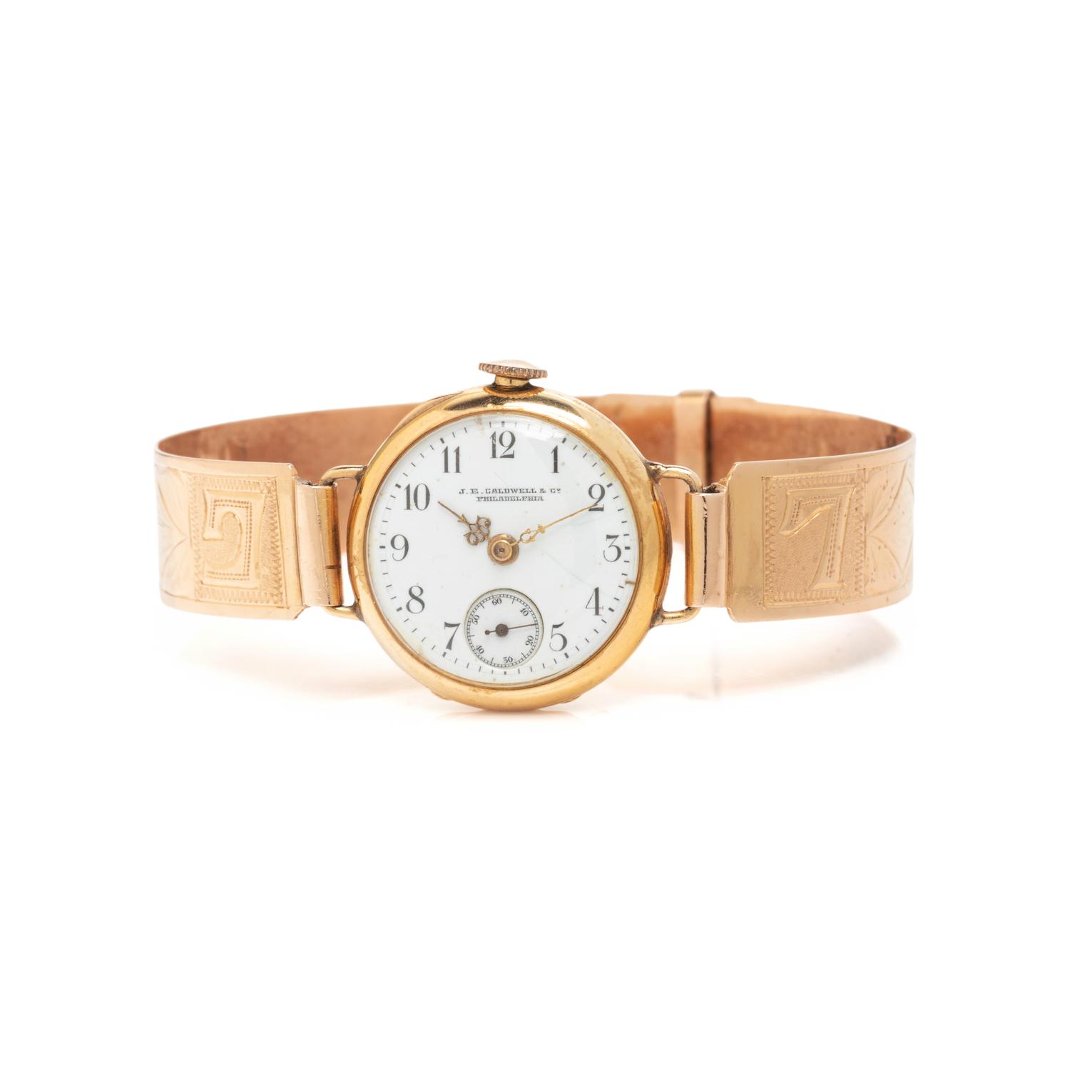 J.E. CALDWELL & CO., YELLOW GOLD CONVERTED POCKET WATCH