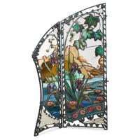 A French Leaded Glass, Painted Iron and Tôle Floor Screen