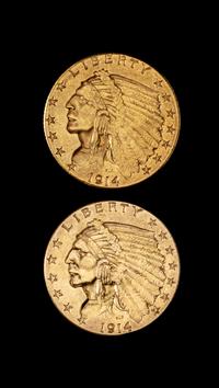 Two United States Indian Head $2.50 Gold Coins
