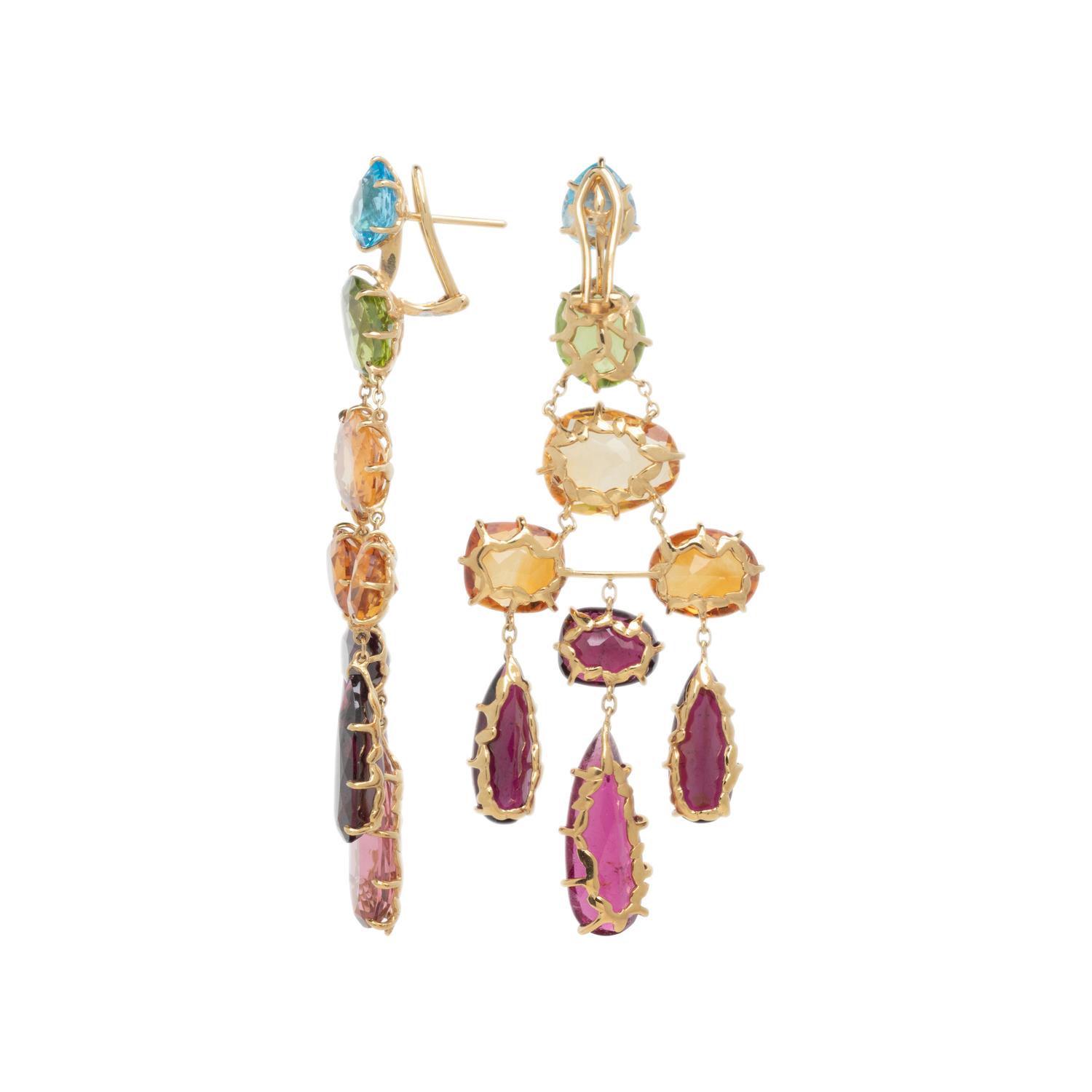 H. STERN, YELLOW GOLD AND MULTIGEM CHANDELIER EARRINGS