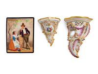 Two Berlin (K.P.M.) Painted and Parcel Gilt Porcelain Wall Brackets