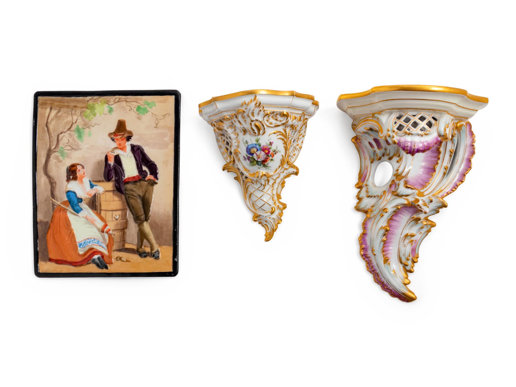 Two Berlin (K.P.M.) Painted and Parcel Gilt Porcelain Wall Brackets