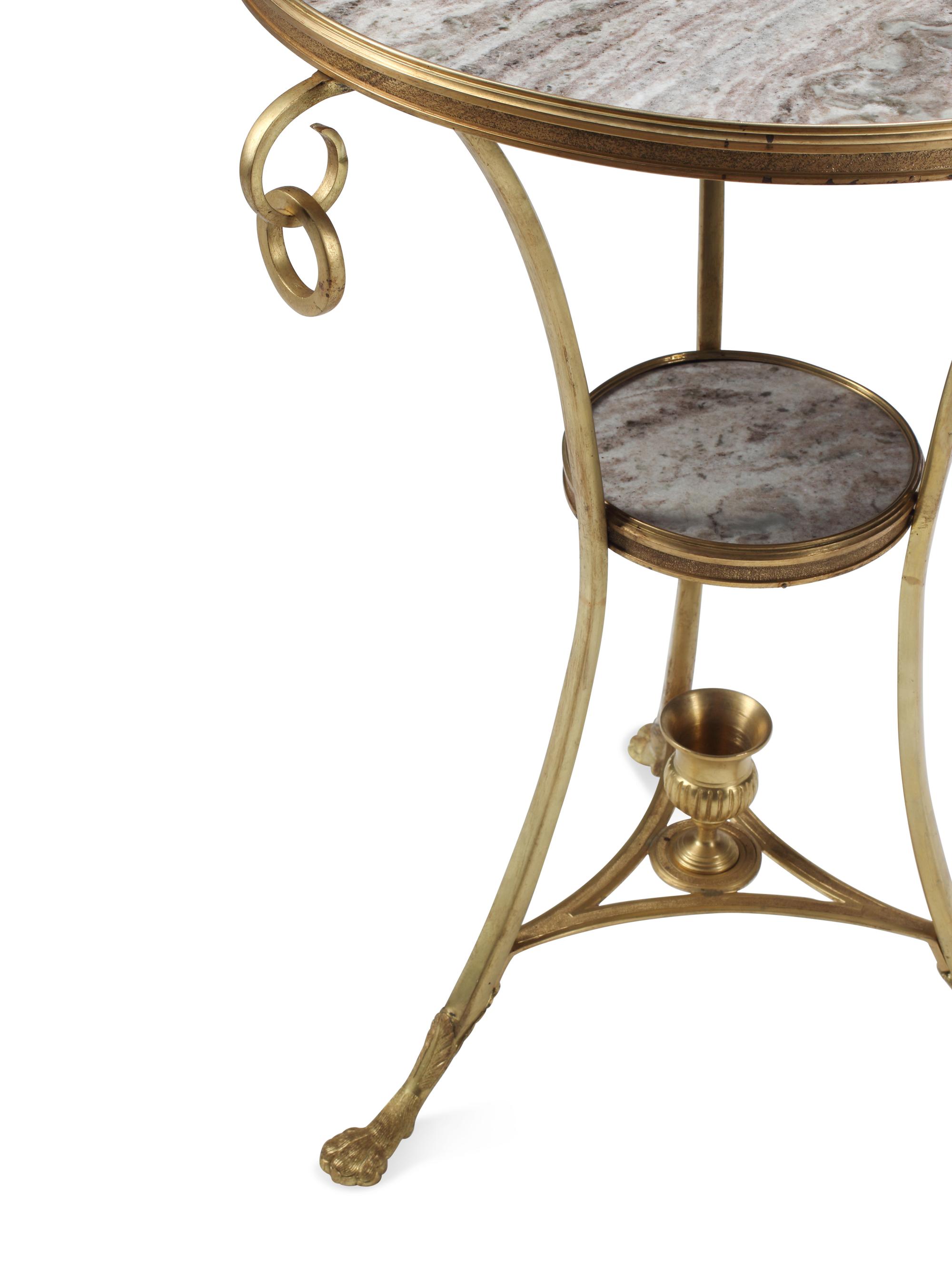 A Pair of Neoclassical Style Gilt Bronze and Marble Guéridons