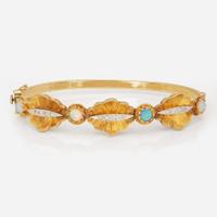 A 14K Yellow Gold, Opal, and Diamond Bracelet
