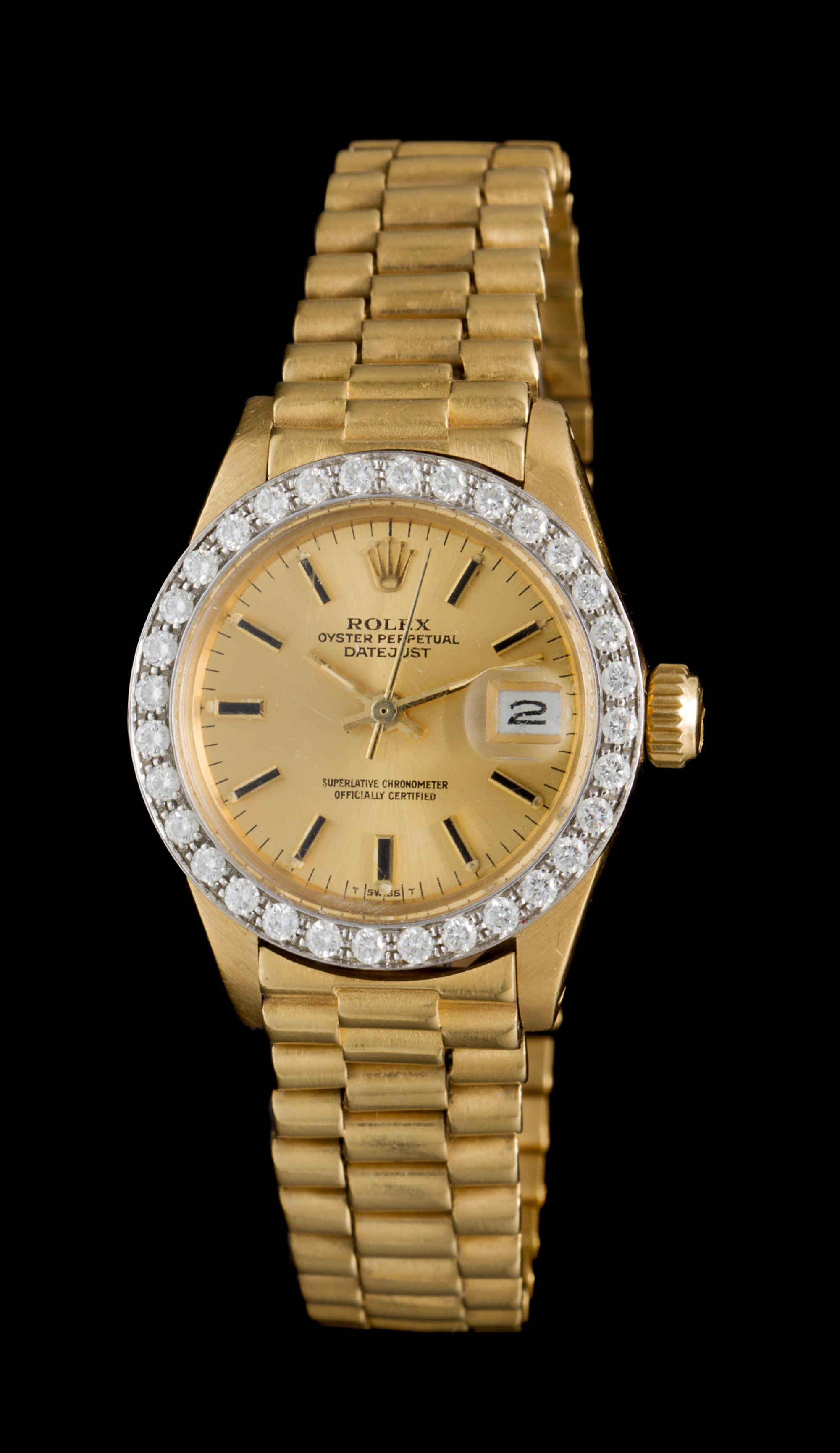 An 18 Karat Yellow Gold and Diamond Ref. 6917 Oyster Perpetual Datejust Wristwatch, Rolex, Circa 1981,