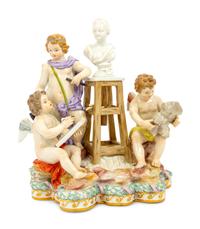 A Meissen Porcelain Figural Group of Cherubic Artists