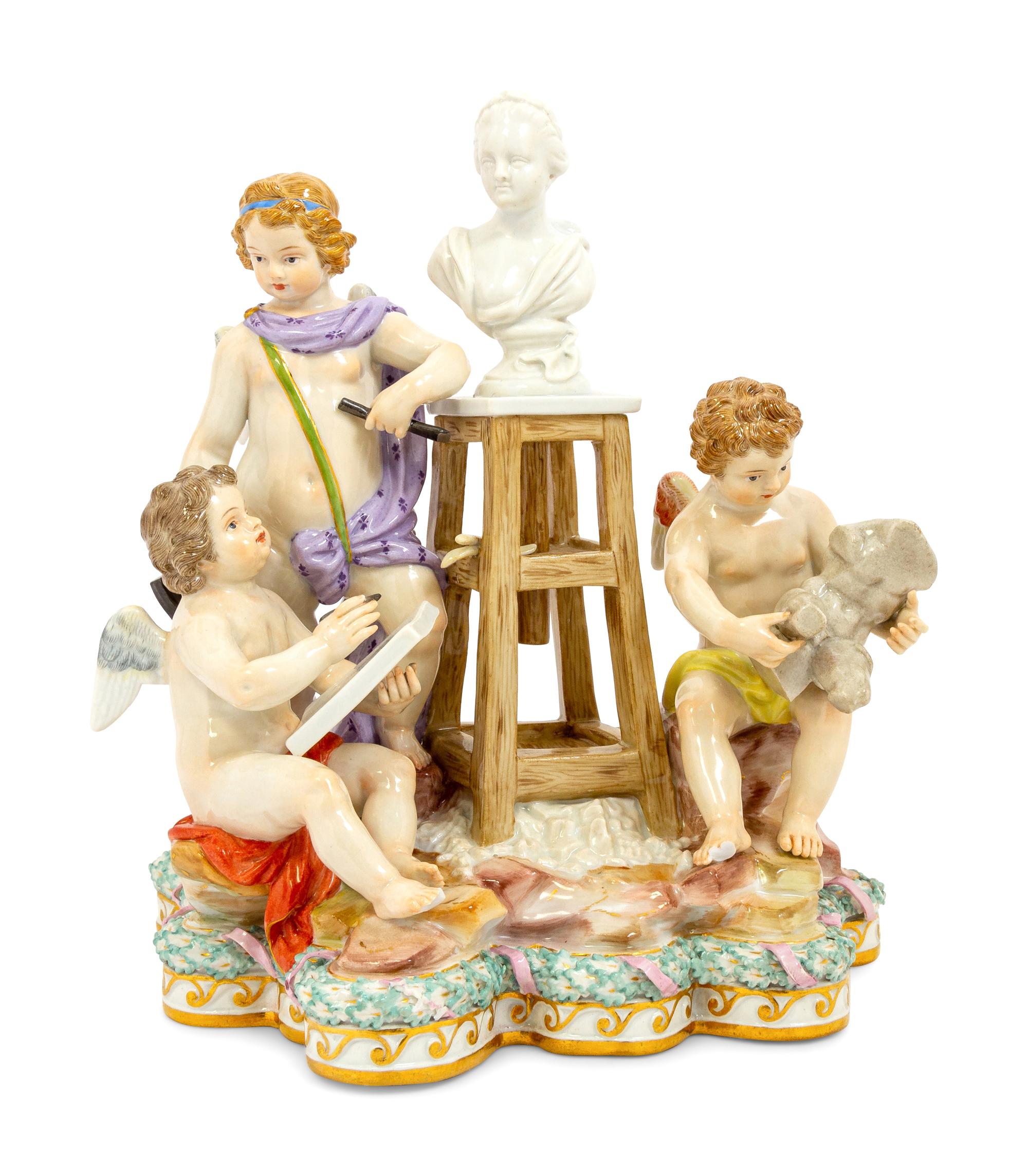 A Meissen Porcelain Figural Group of Cherubic Artists