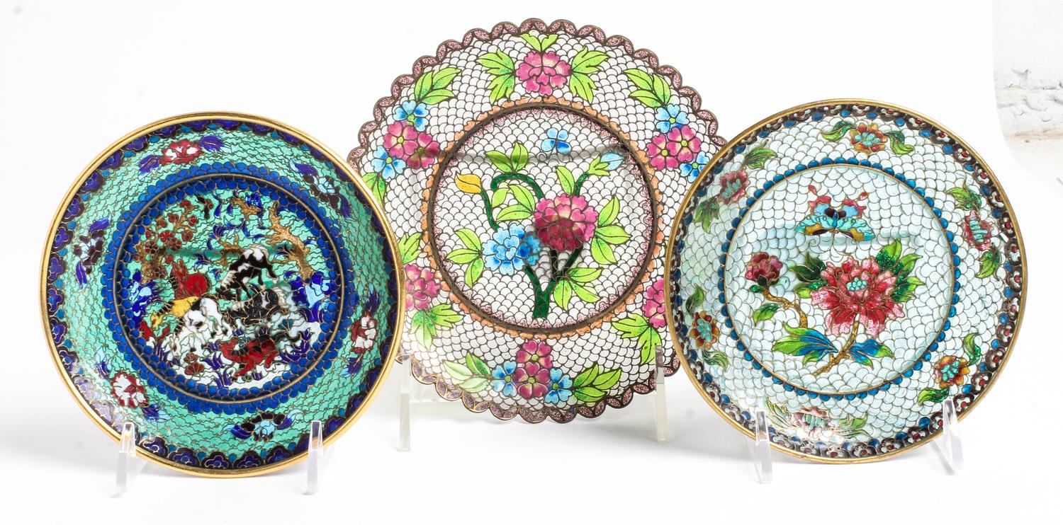 Three Plique a Jour Saucers Diameter of largest 6 inches. — 20TH CENTURY