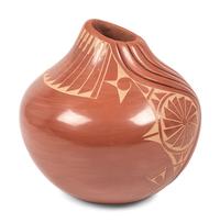 Carved Redware Pottery Vase, with Sgraffito