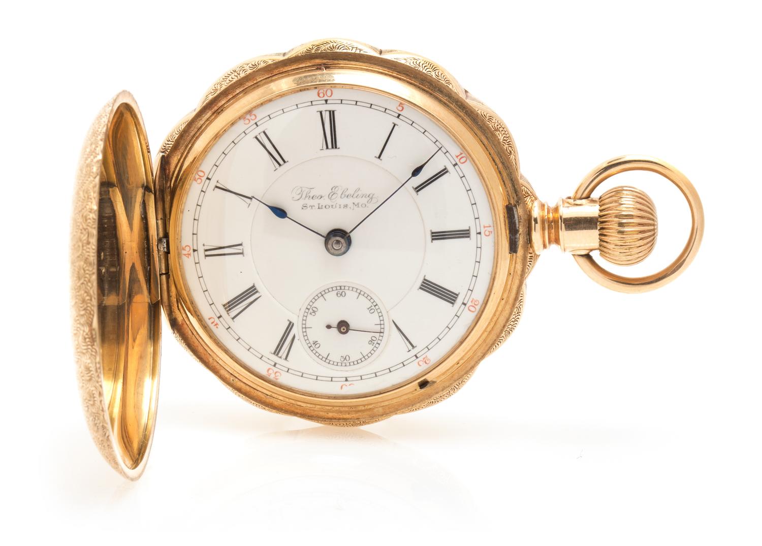 A 14 Karat Yellow Gold Hunter Case Pocket Watch, Theo Ebeling, Circa 1890,