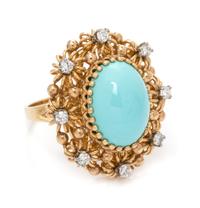 A Yellow Gold, Turquoise and Diamond Ring, 7.10 dwts.