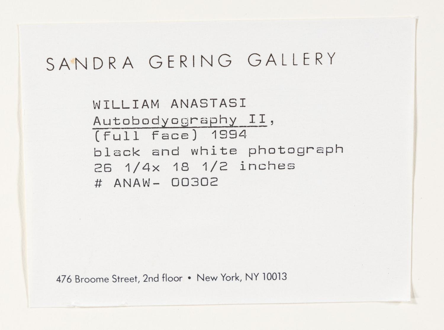 William Anastasi (born 1933) Autobodyography I-III, 1994