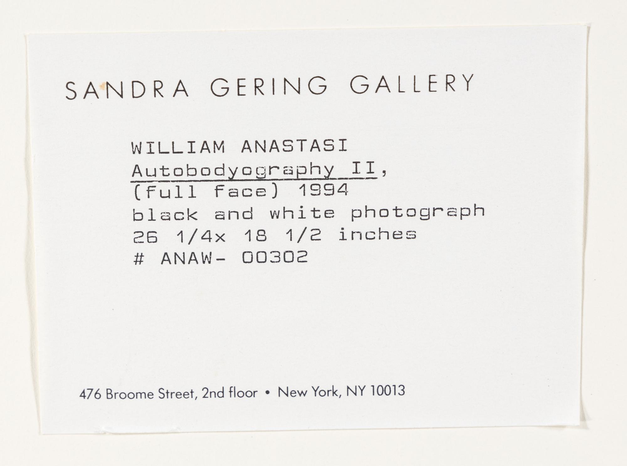 William Anastasi (born 1933) Autobodyography I-III, 1994