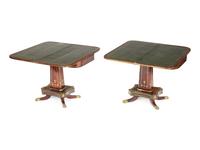 A Pair of Regency Brass-Inlaid Rosewood Flip-Top Game Tables