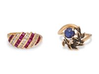 A Collection of 14 Karat Yellow Gold, Diamond and Gemstone Rings,