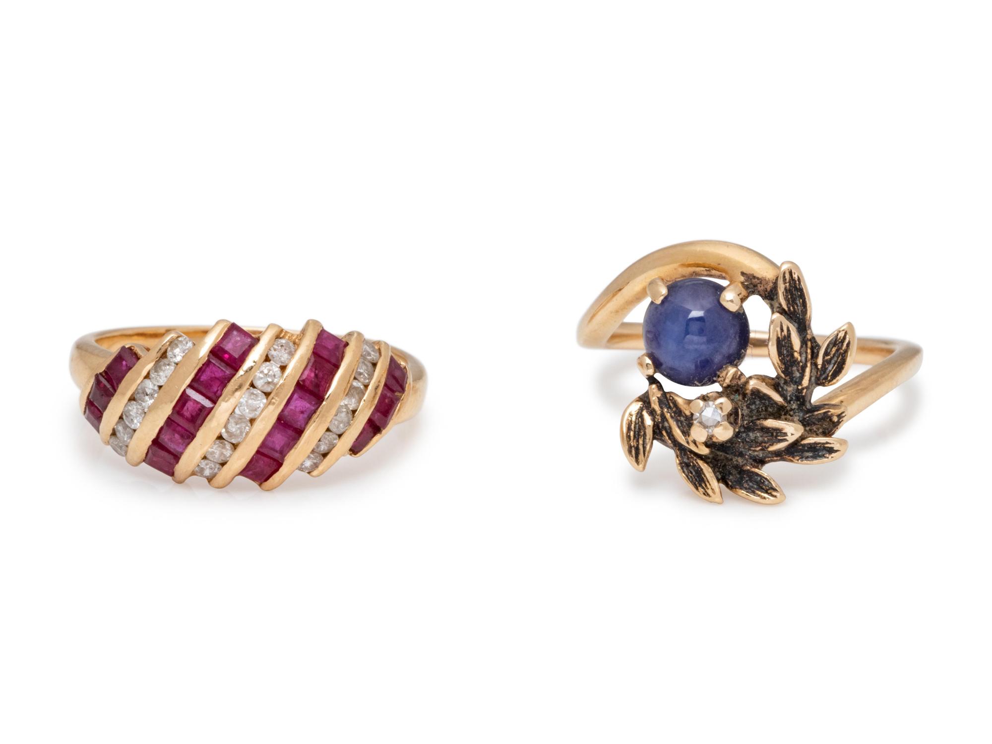 A Collection of 14 Karat Yellow Gold, Diamond and Gemstone Rings,