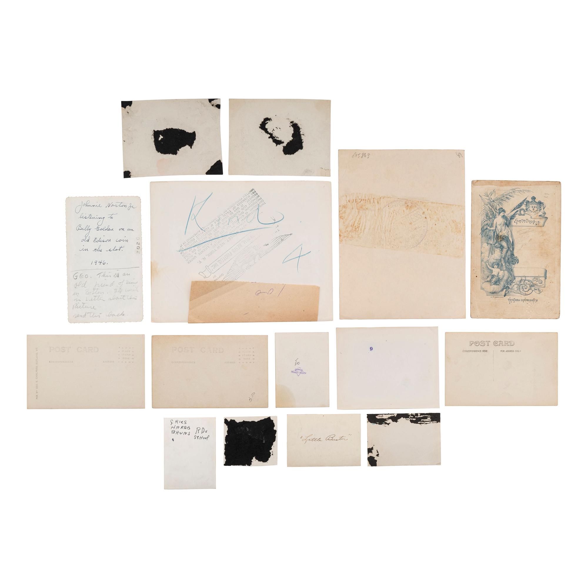 [EARLY PHOTOGRAPHY - RECORDING & LISTENING DEVICES]. A collection of 100+ photographs and advertisements mostly featuring subjects with Edison phonographs and other listening and recording devices, including: