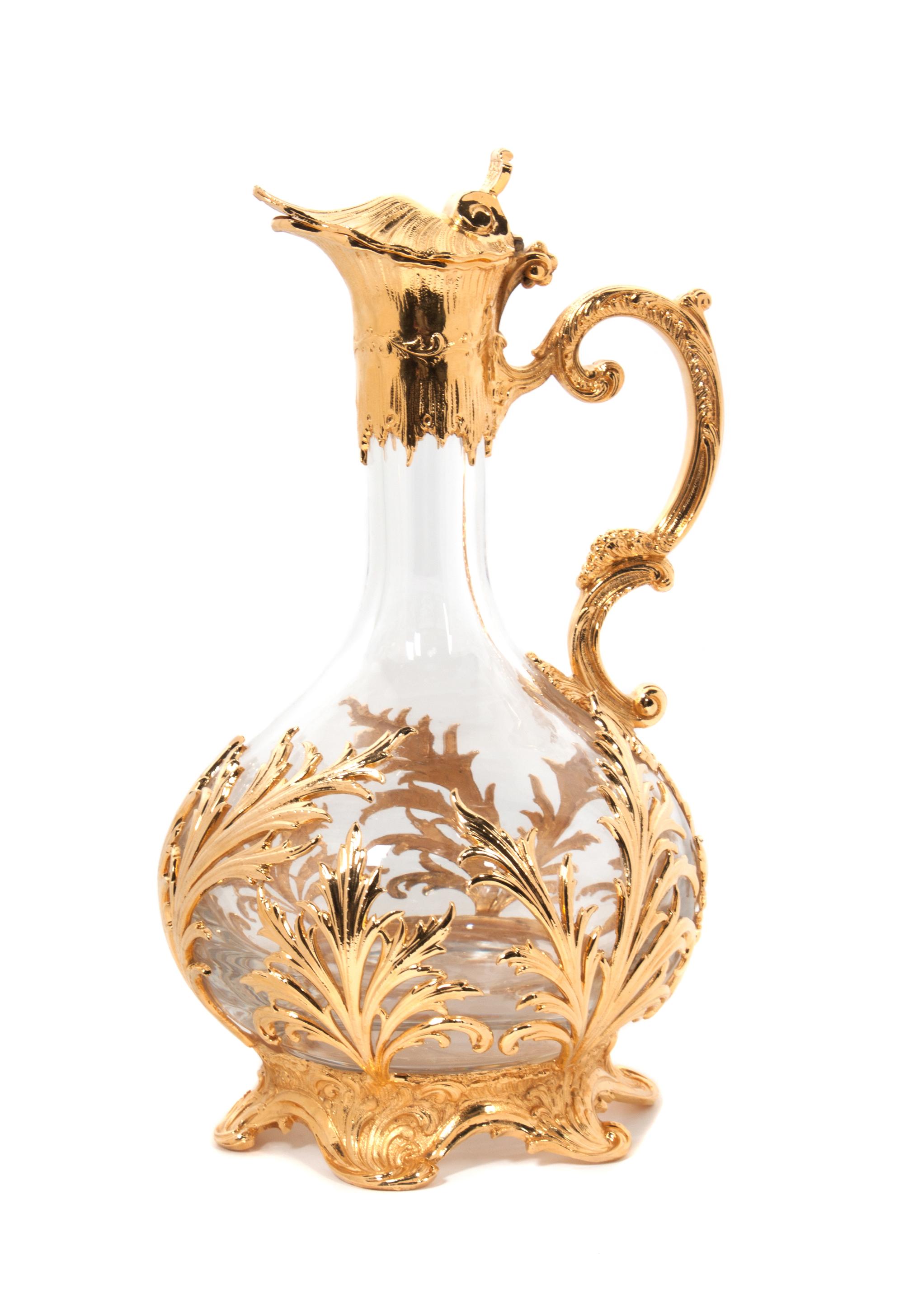 A French Gilt Bronze Mounted Blown Glass Carafe, Licorn Height 12 inches. — SECOND HALF 20TH CENTURY