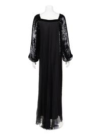 Givenchy Haute Couture Pleated Silk Gown with Sequin Sleeves and Side Panels, c. 1977