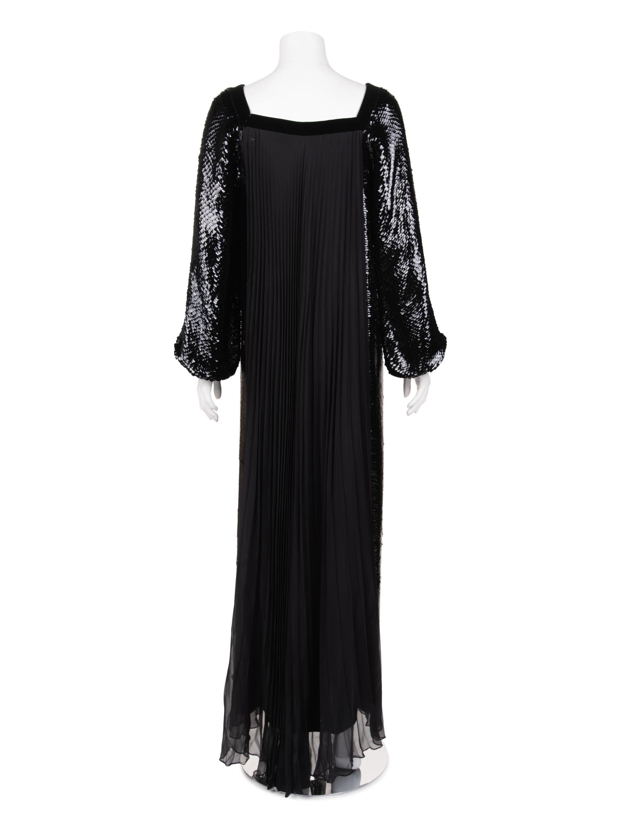 Givenchy Haute Couture Pleated Silk Gown with Sequin Sleeves and Side Panels, c. 1977