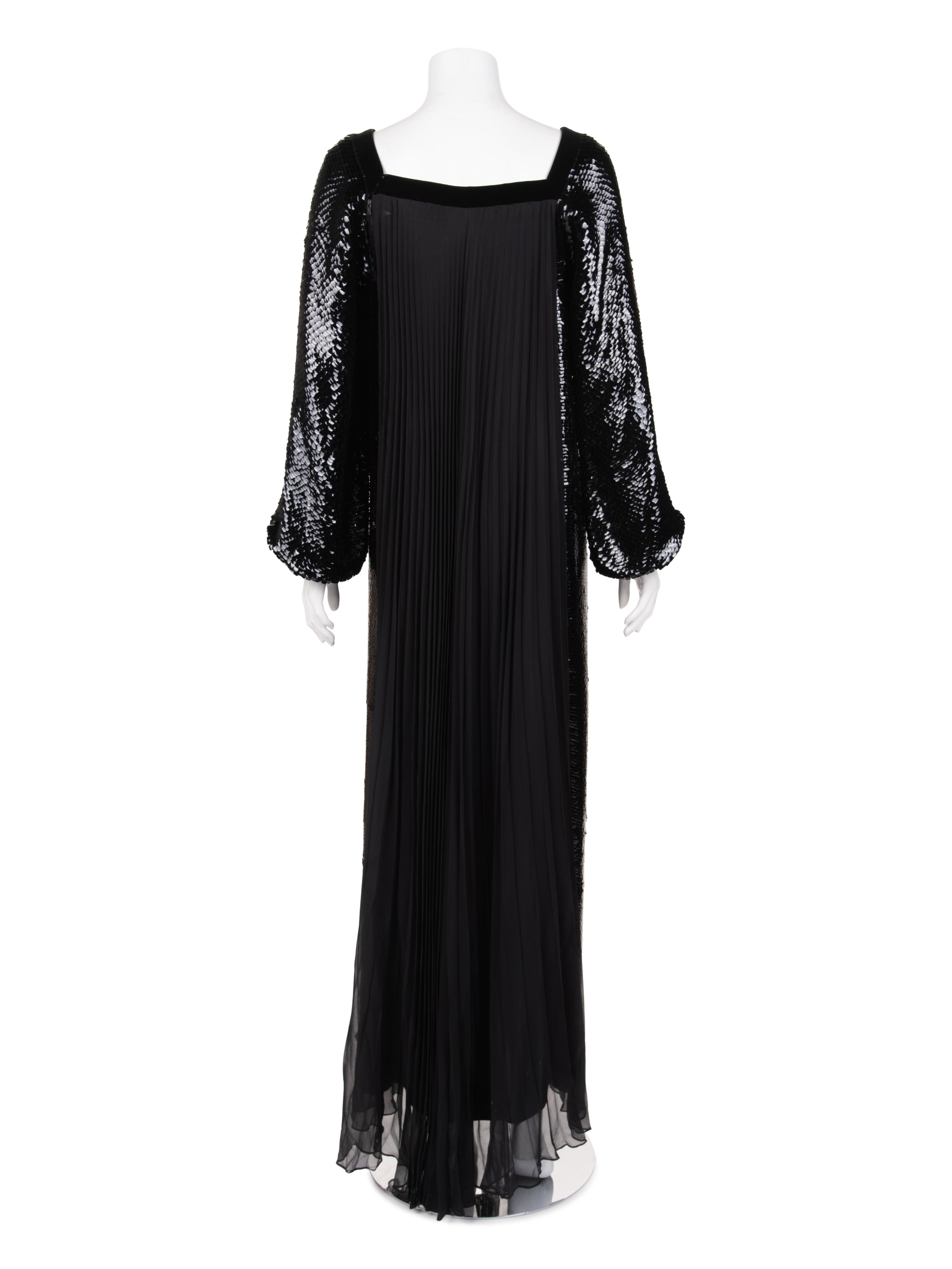 Givenchy Haute Couture Pleated Silk Gown with Sequin Sleeves and Side Panels, c. 1977