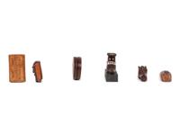 A Group of 8 Folk Art Carved Snuff Boxes and Pipe Stems