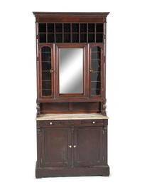 An Oak Stepback Marble Top Barbershop Cabinet