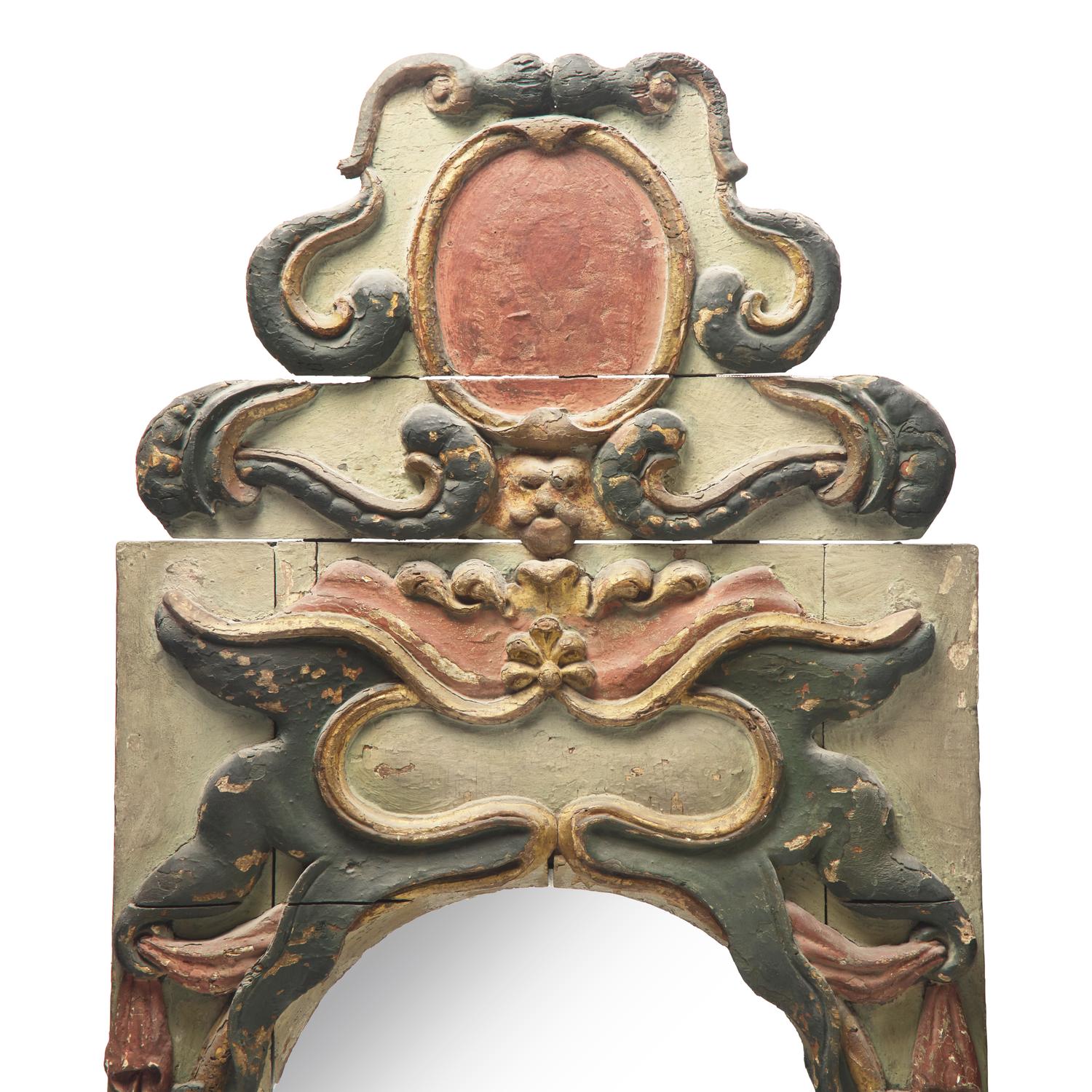A Pair of Baroque Painted and Parcel-Gilt Looking Glasses