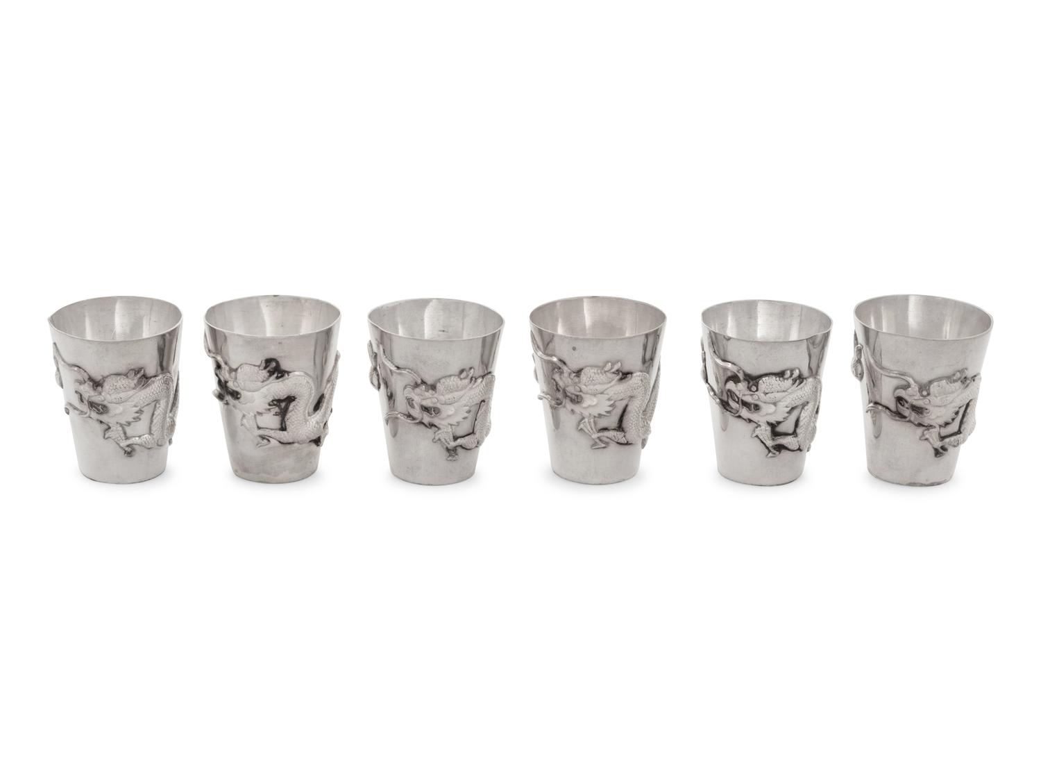A Set of Six Small Chinese Export Silver Cups