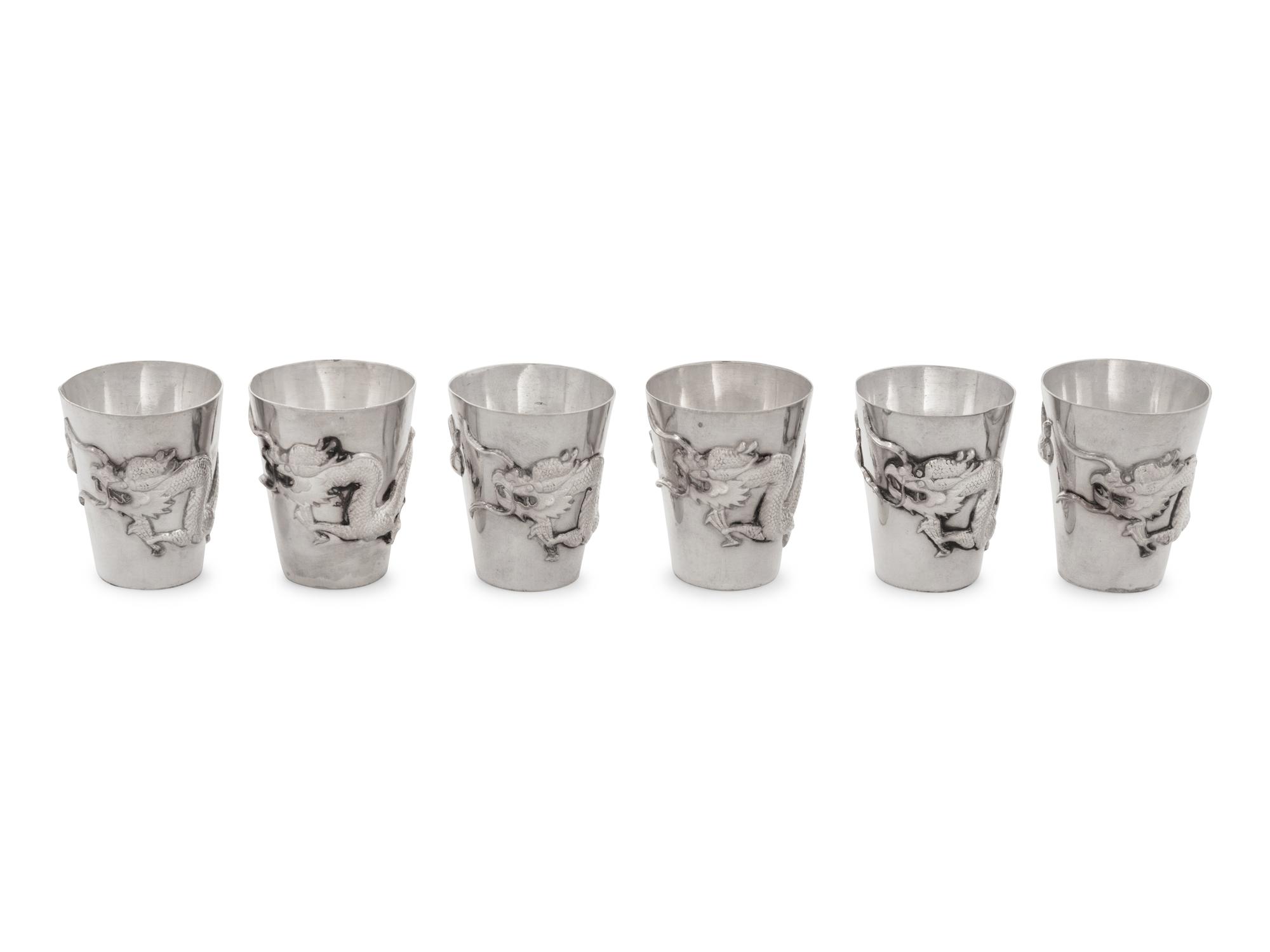 A Set of Six Small Chinese Export Silver Cups