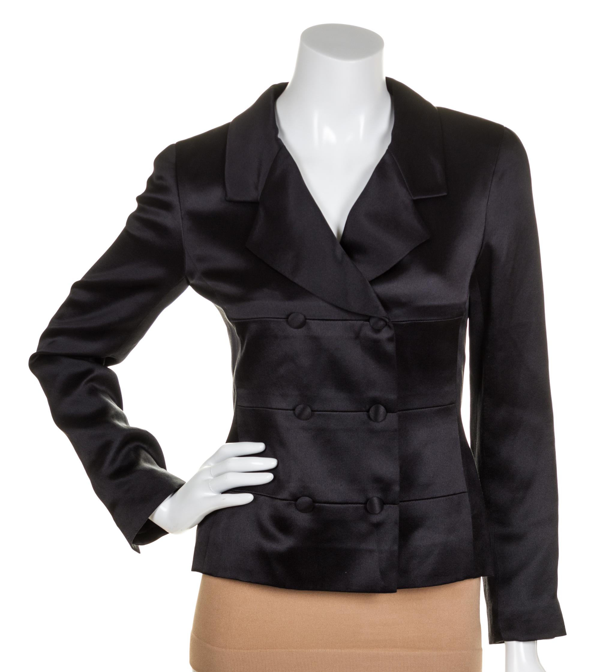 A Chanel Black Silk Evening Suit, Size 36.