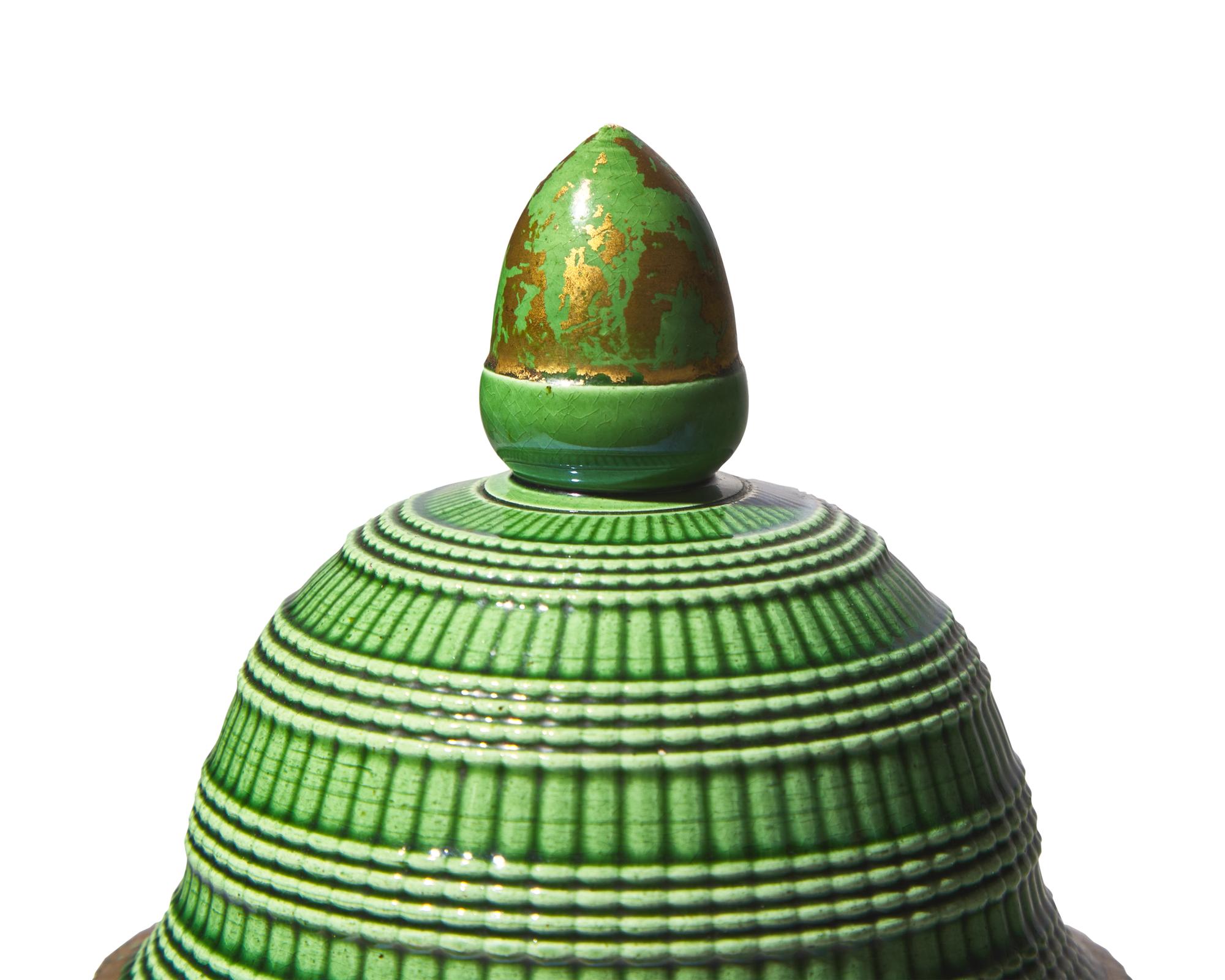 A Staffordshire Green and Parcel-Gilt Coffee Pot