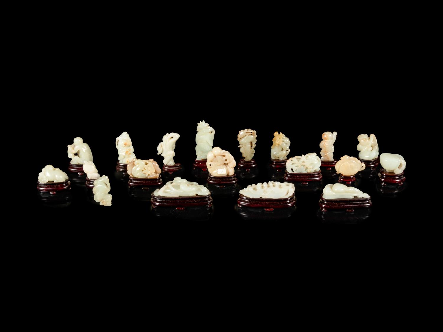 Nineteen Chinese Carved Jade Figures