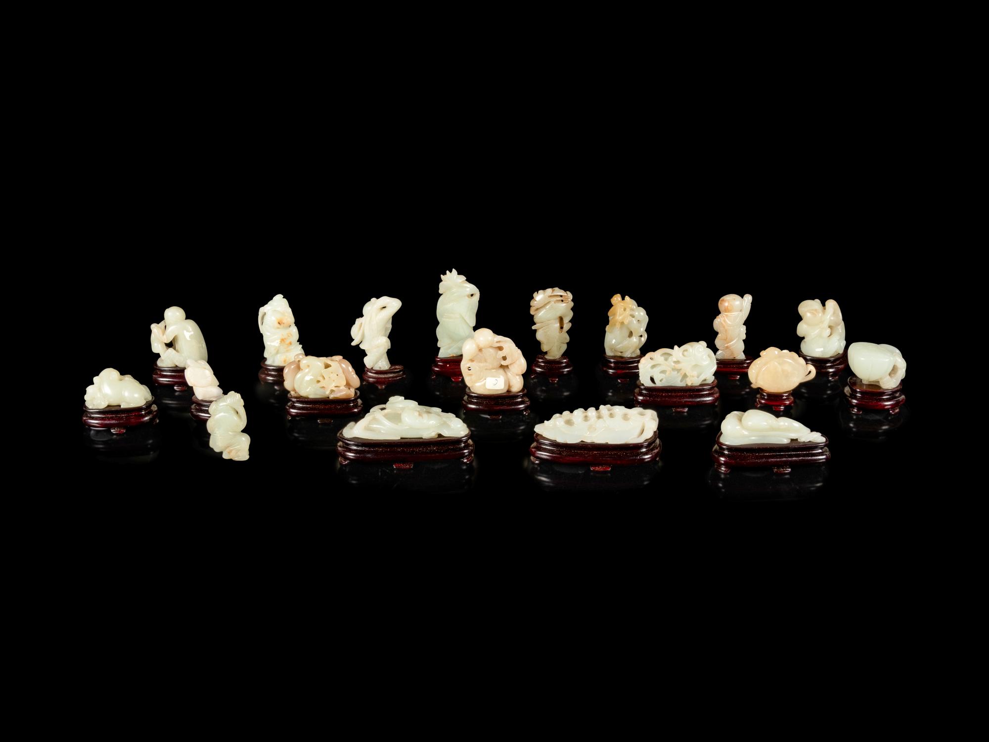 Nineteen Chinese Carved Jade Figures