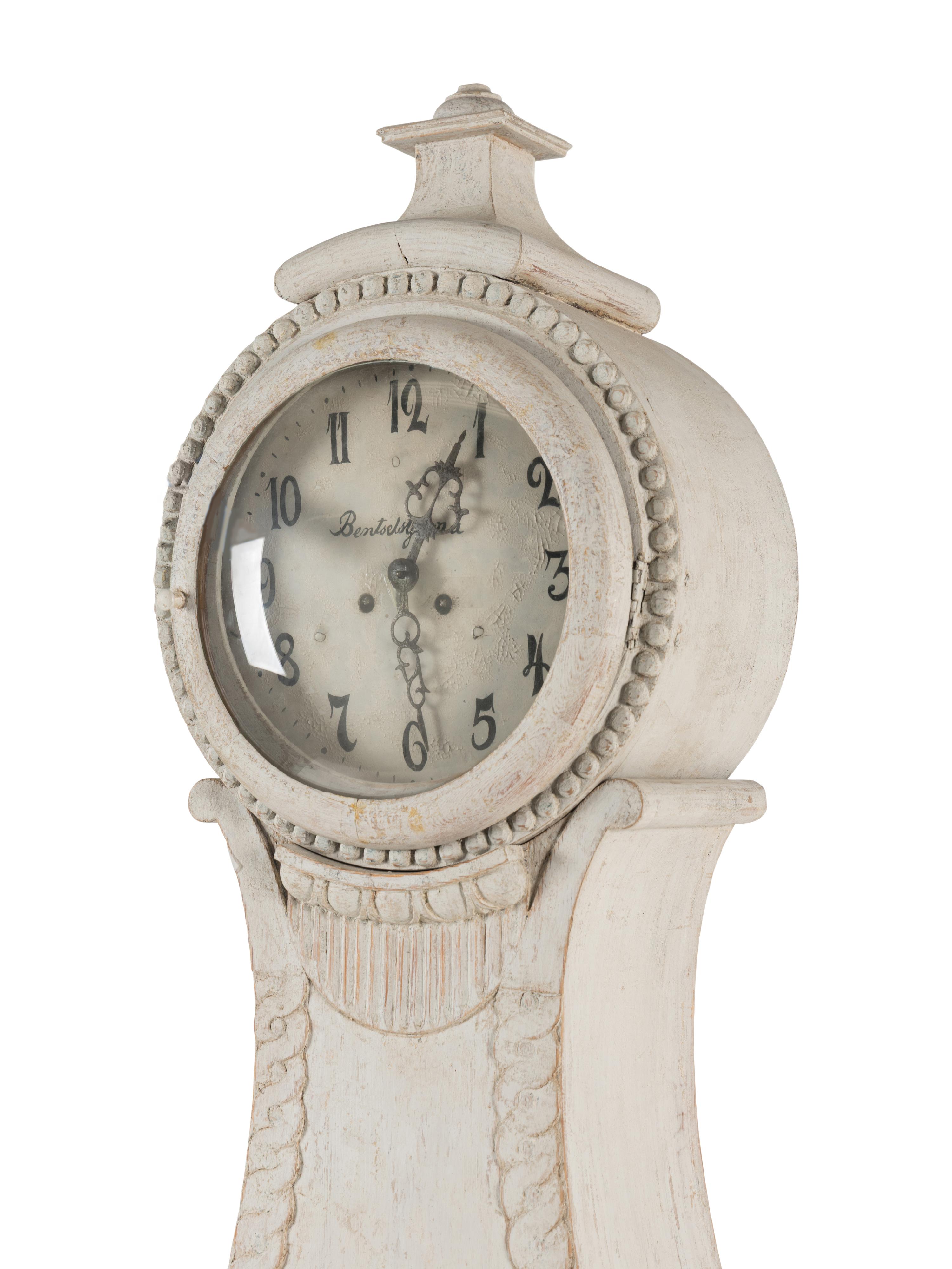 A Swedish Grey-Painted Tall Case Clock