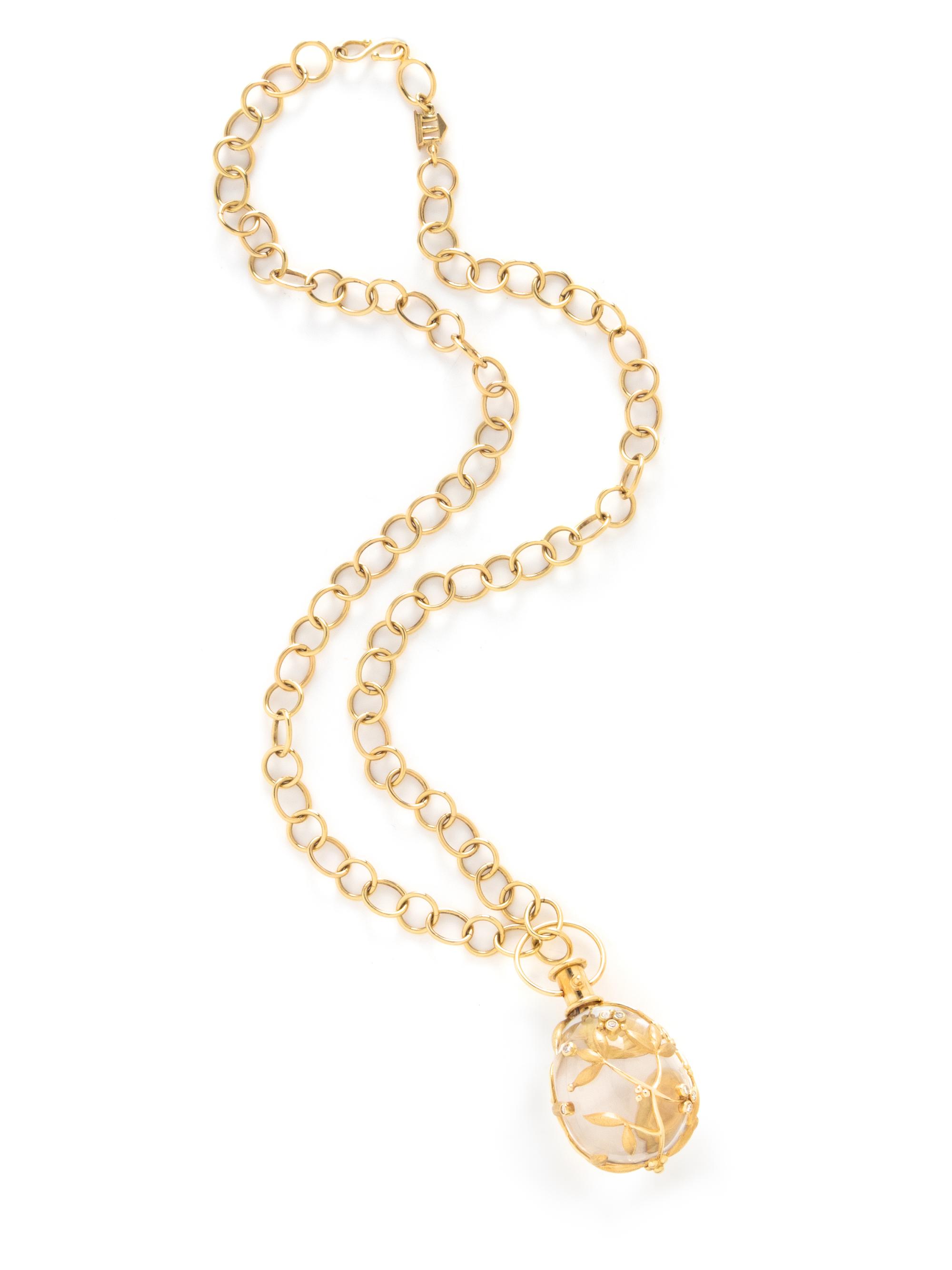 TEMPLE ST. CLAIR, YELLOW GOLD, ROCK CRYSTAL, AND DIAMOND 'LARGE VINE AMULET' AND 'ARNO' CHAIN