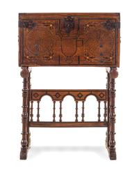 A Spanish Carved and Inlaid Walnut Vargueno